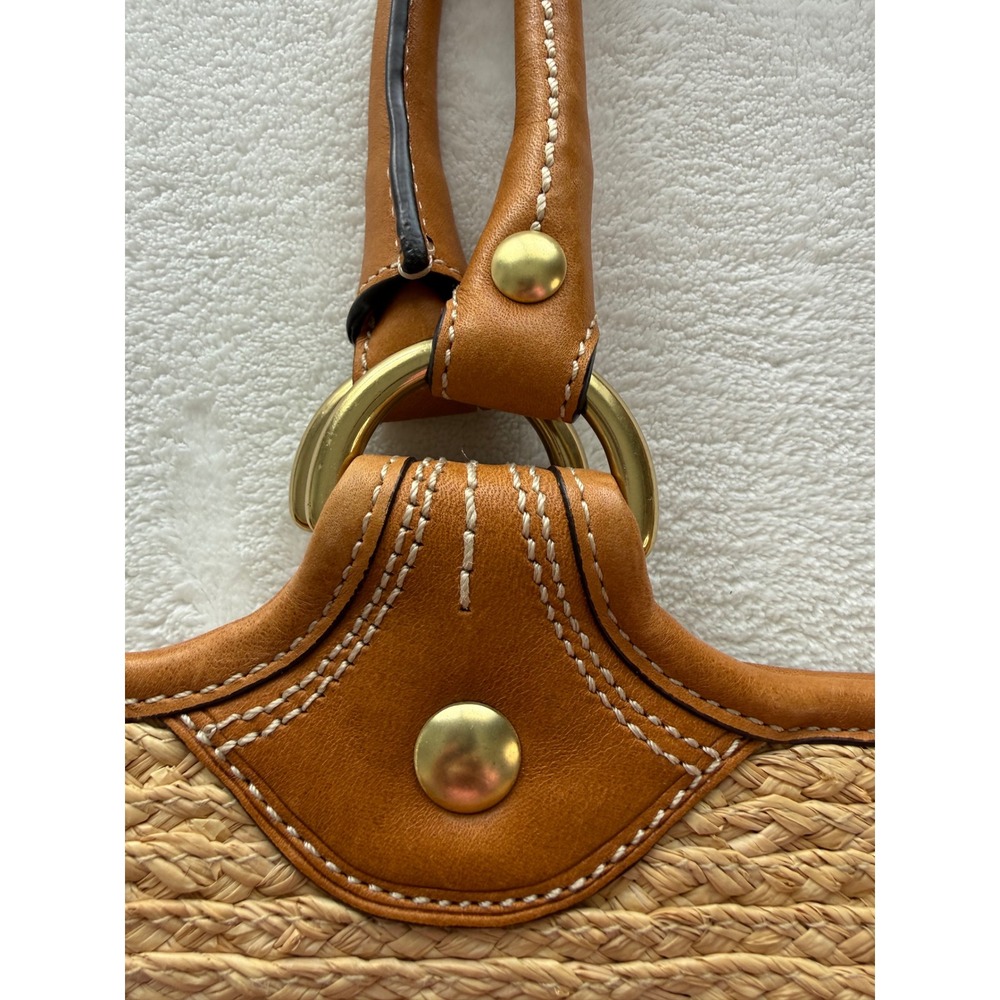 Coach Bleecker Natural Straw Tan Leather Floral Summer Bag MO0868-F13373 - Picture 10 of 16